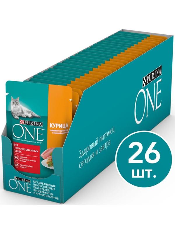 Влажный корм Purinа One для стерилизованных кошек, курица/фасоль, 75 г