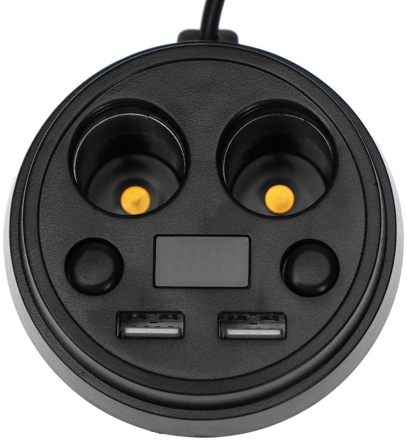 Разветвитель прикуривателя, вольтметр, 2 USB, 2 выхода, провод 50 см