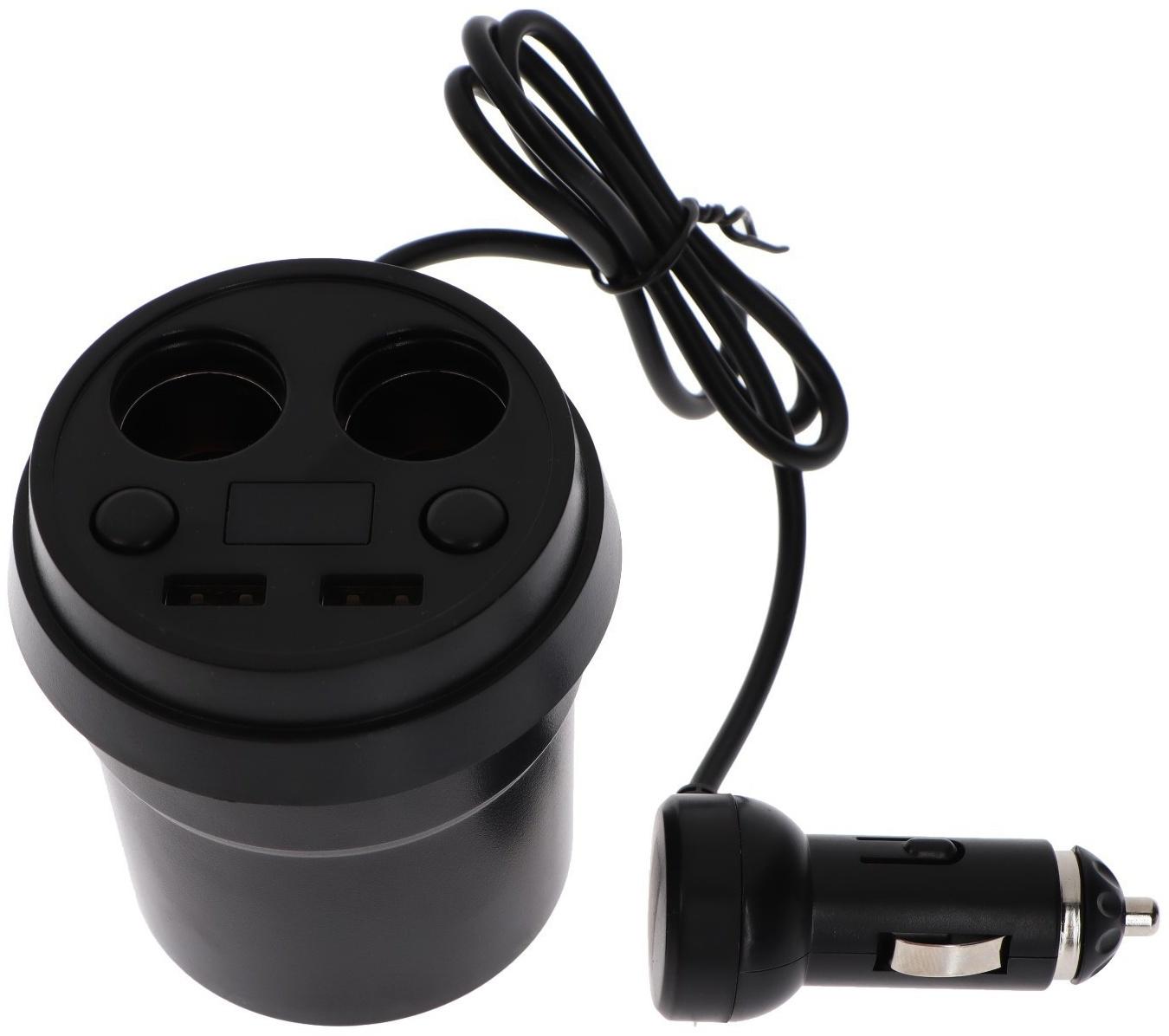 Разветвитель прикуривателя, вольтметр, 2 USB, 2 выхода, провод 50 см