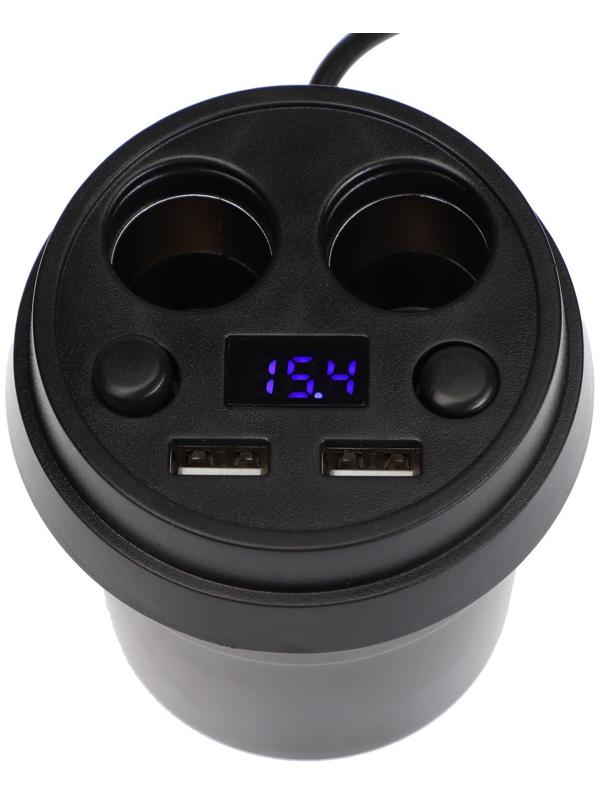 Разветвитель прикуривателя, вольтметр, 2 USB, 2 выхода, провод 50 см