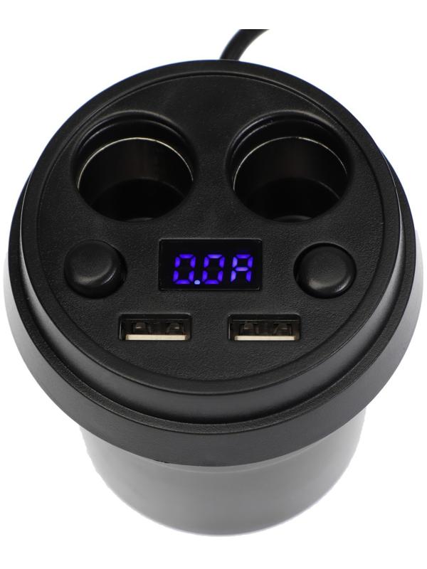 Разветвитель прикуривателя, вольтметр, 2 USB, 2 выхода, провод 50 см