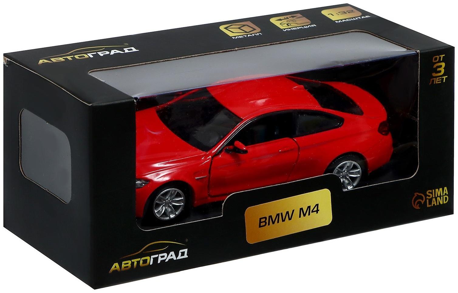 Машина металлическая BMW M4 COUPE, 1:32, инерция, открываются двери, цвет красный