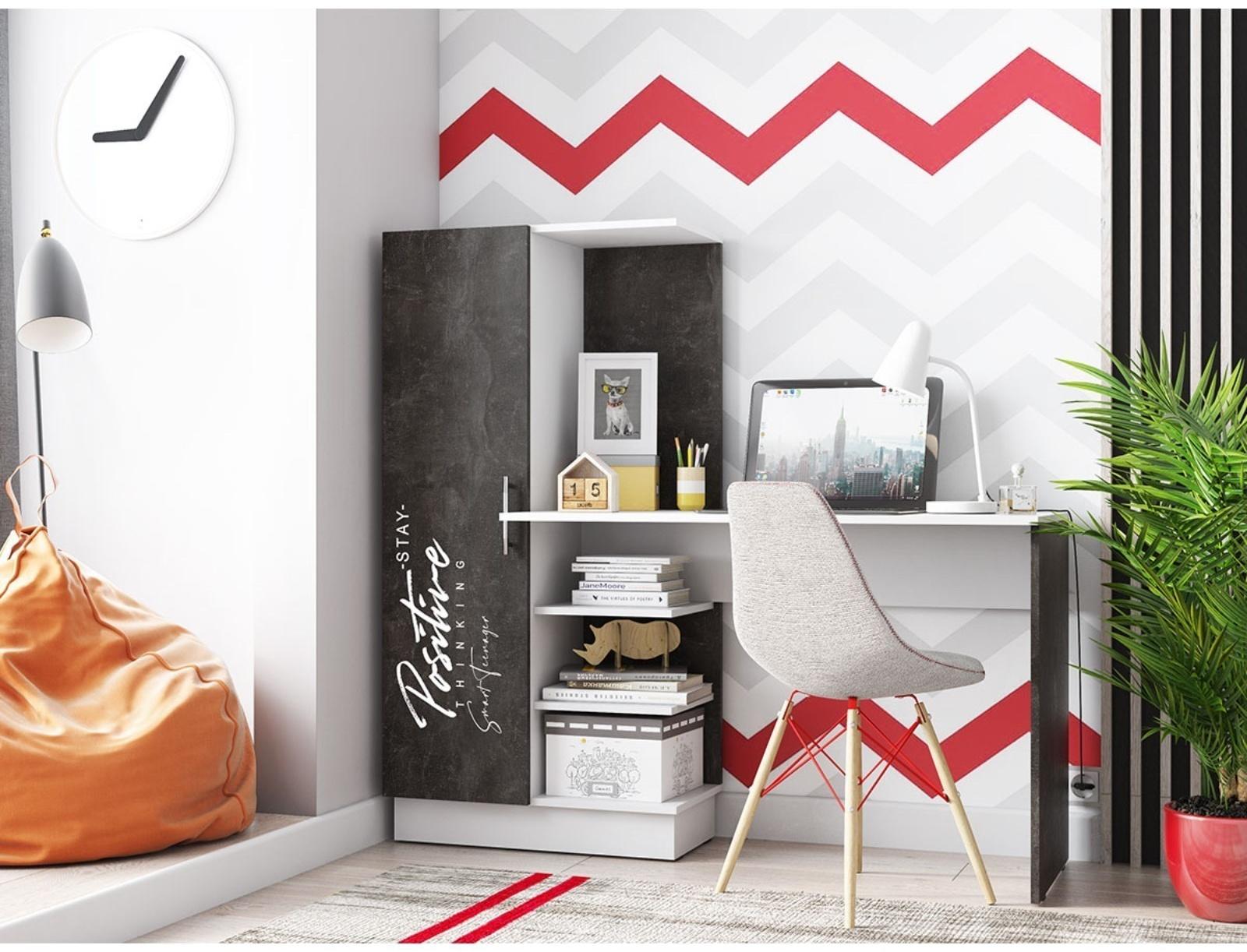 Стол компьютерный №1 Вега Позитив, 1450х500х1350, Белый/Бетон темный