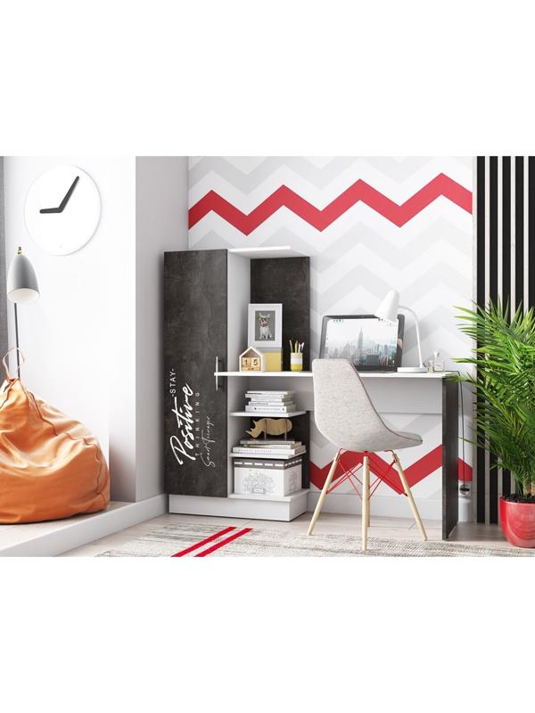 Стол компьютерный №1 Вега Позитив, 1450х500х1350, Белый/Бетон темный