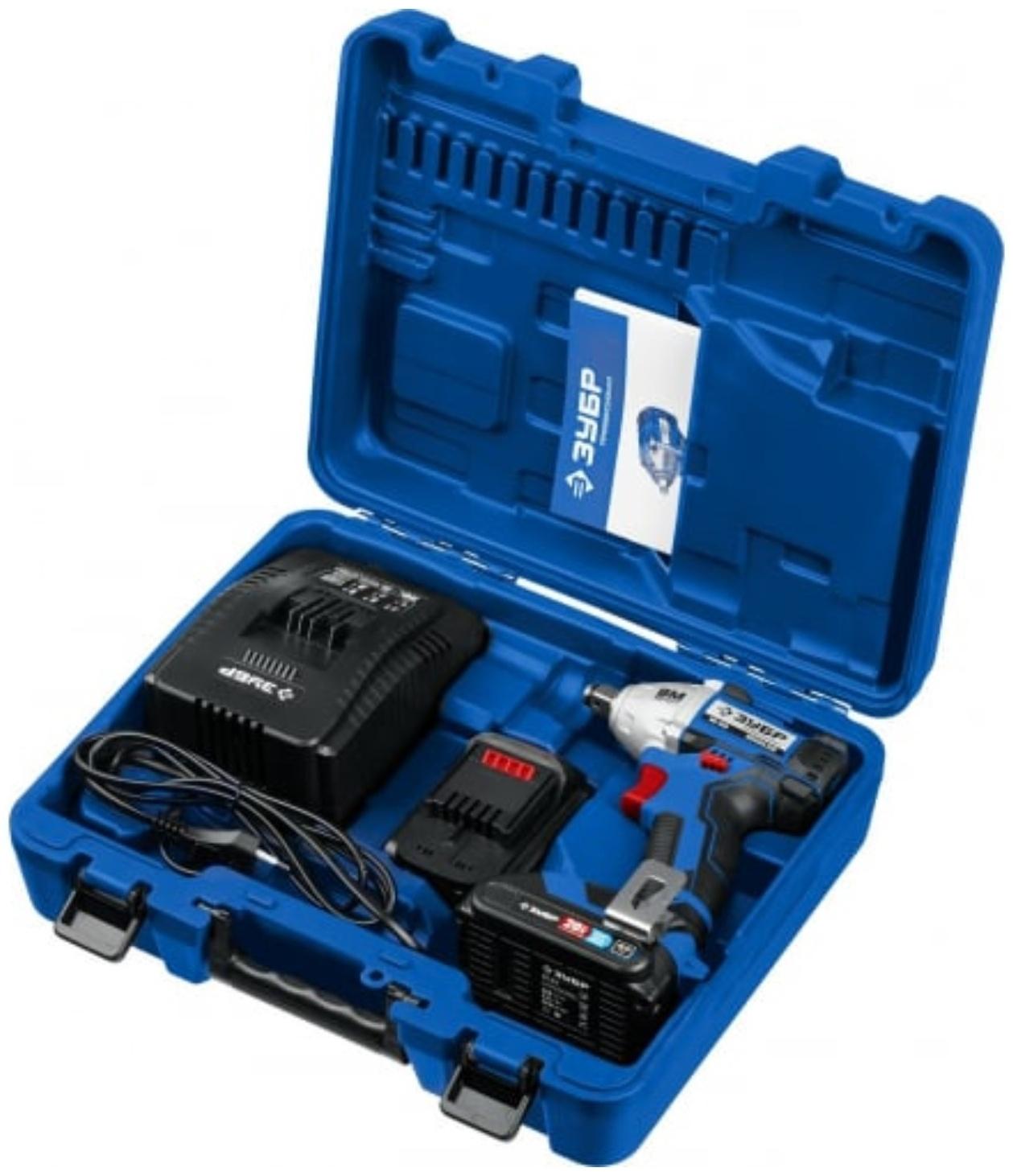 Гайковерт бесщеточный ЗУБР GB-250-22, аккумуляторный, 20 В, 2х2 Ач, 3 скор. вр., 3900 уд/мин, 280 Нм