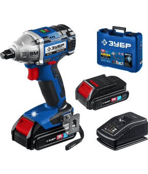 Гайковерт бесщеточный ЗУБР GB-250-22, аккумуляторный, 20 В, 2х2 Ач, 3 скор. вр., 3900 уд/мин, 280 Нм