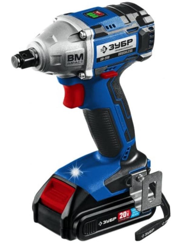 Гайковерт бесщеточный ЗУБР GB-250-22, аккумуляторный, 20 В, 2х2 Ач, 3 скор. вр., 3900 уд/мин, 280 Нм
