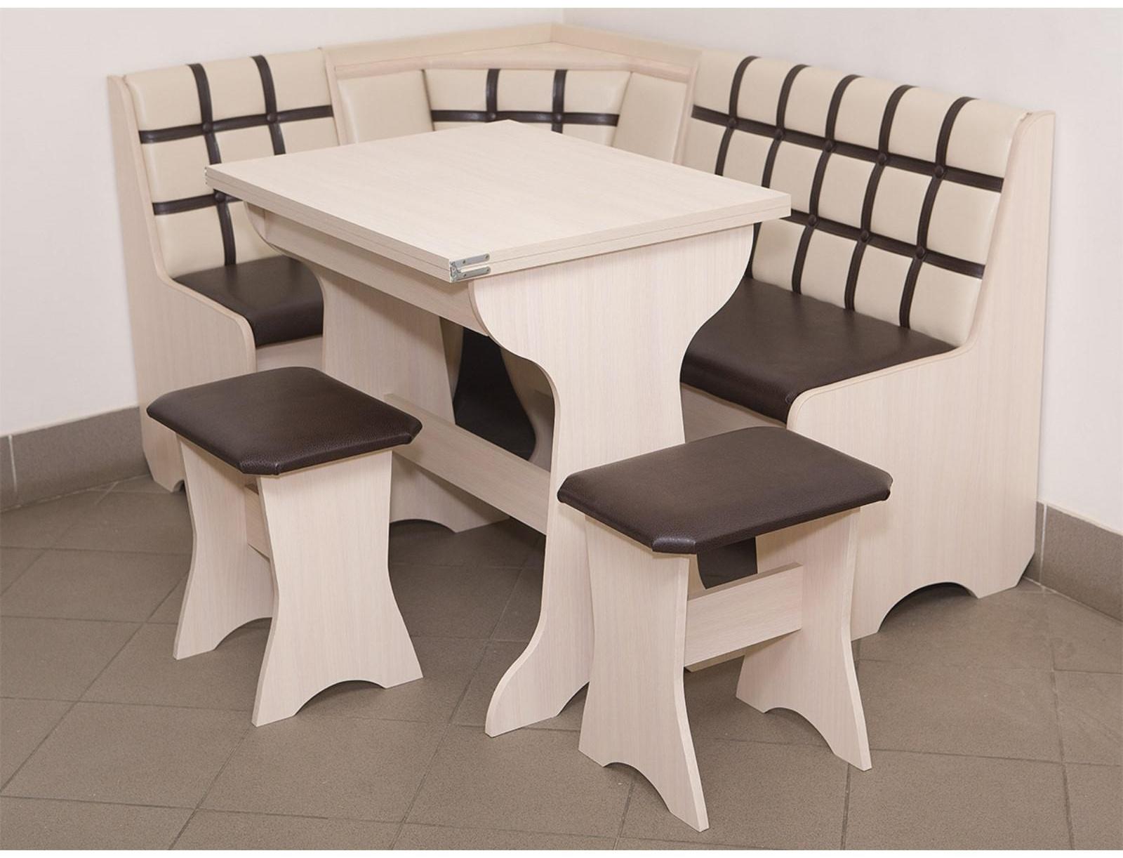 Кухонный уголок КУ-19, Л 3, 1450х1050х830, Млечный/Бежевый/Коричневый