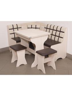 Кухонный уголок КУ-19, Л 3, 1450х1050х830, Млечный/Бежевый/Коричневый