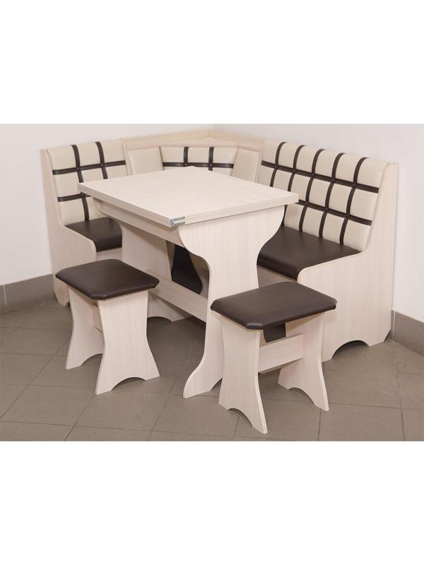 Кухонный уголок КУ-19, Л 3, 1450х1050х830, Млечный/Бежевый/Коричневый