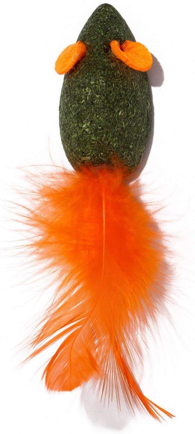Мышь для кошек из прессованной кошачьей мяты с хвостом из перьев, 5 см