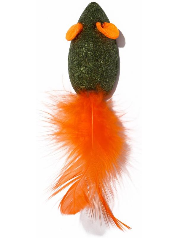 Мышь для кошек из прессованной кошачьей мяты с хвостом из перьев, 5 см