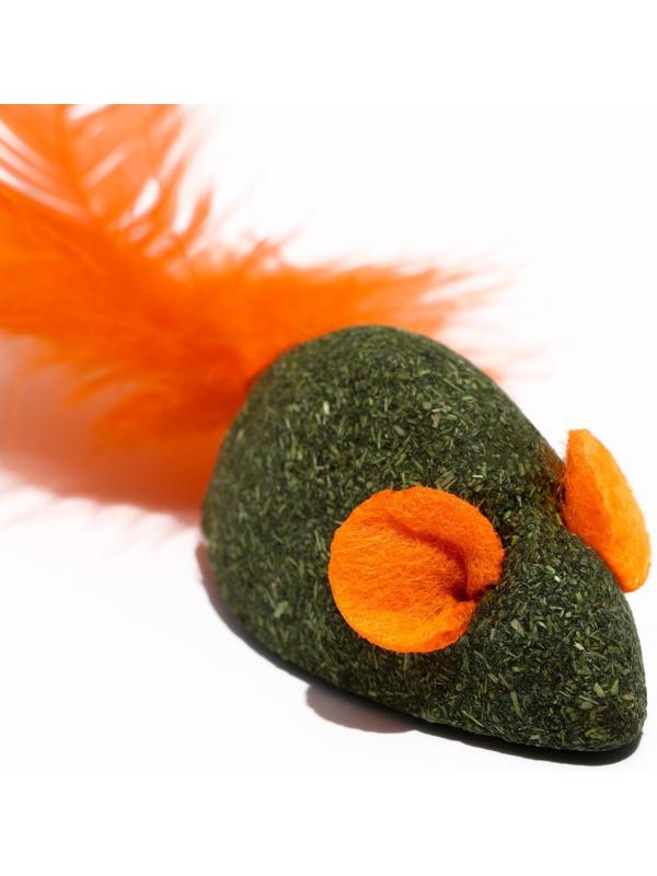 Мышь для кошек из прессованной кошачьей мяты с хвостом из перьев, 5 см