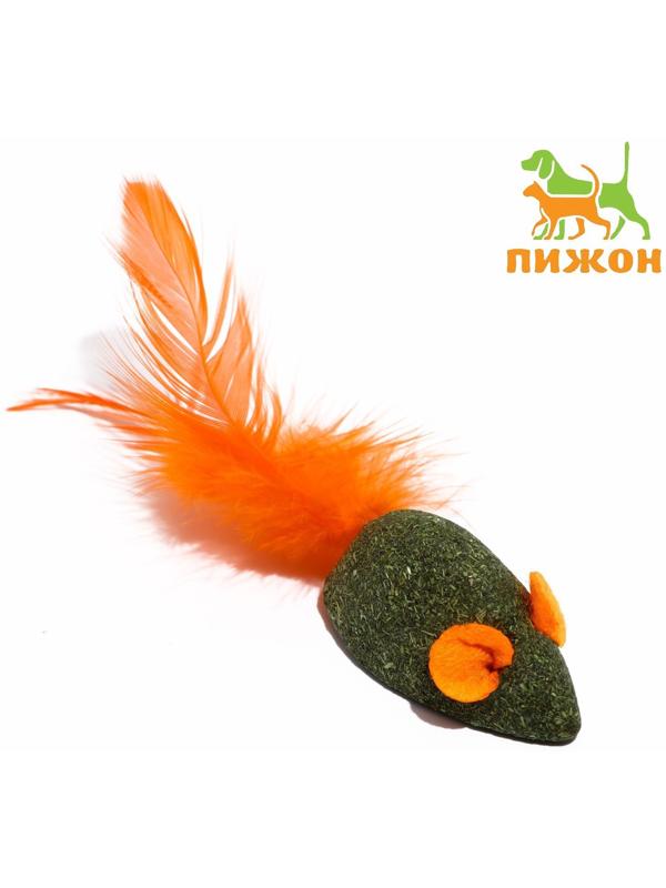 Мышь для кошек из прессованной кошачьей мяты с хвостом из перьев, 5 см