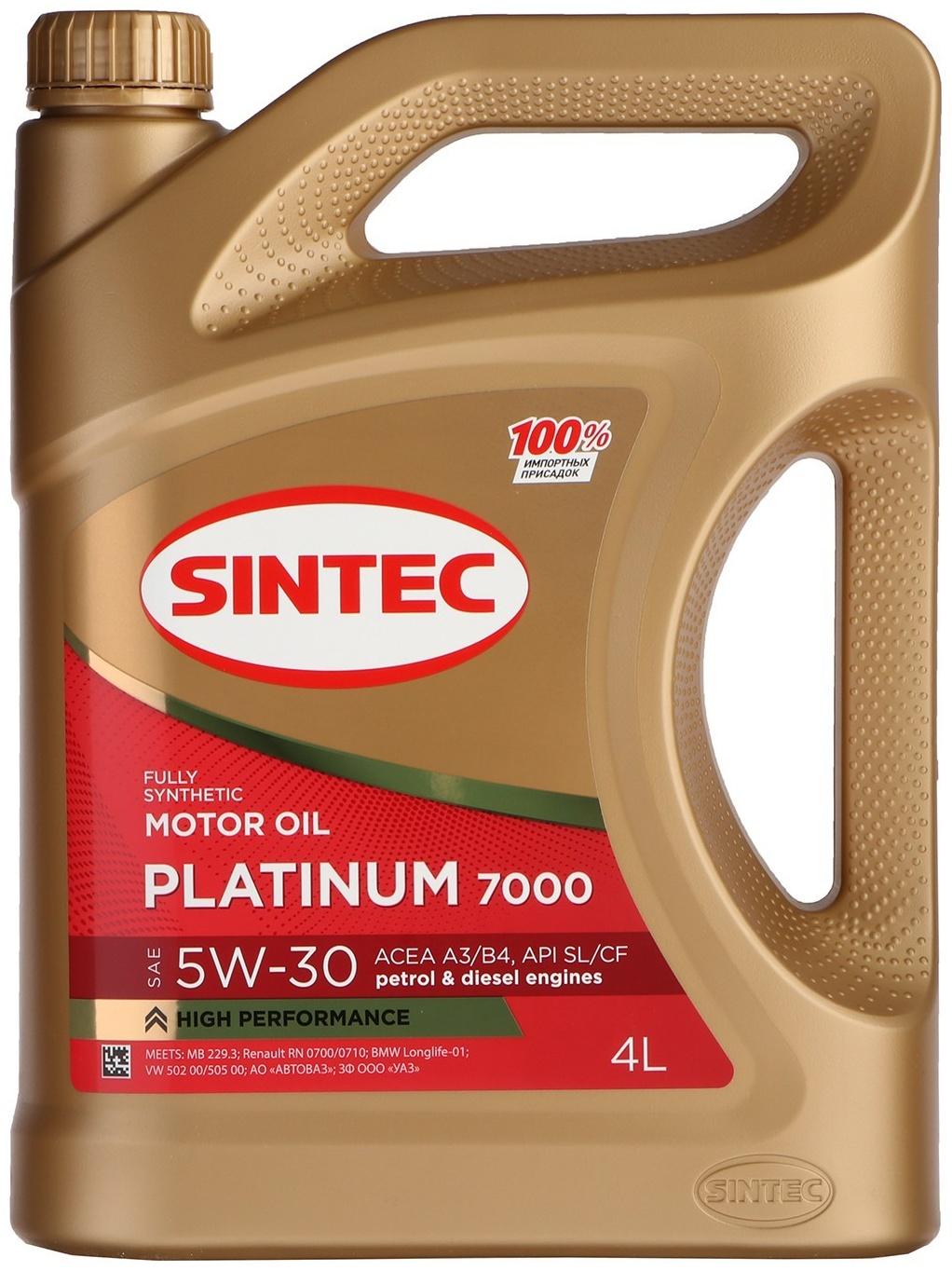 Моторное масло Sintec Platinum 7000 5W-30 SN/CF, синтетика, 801939/600144, 4 л