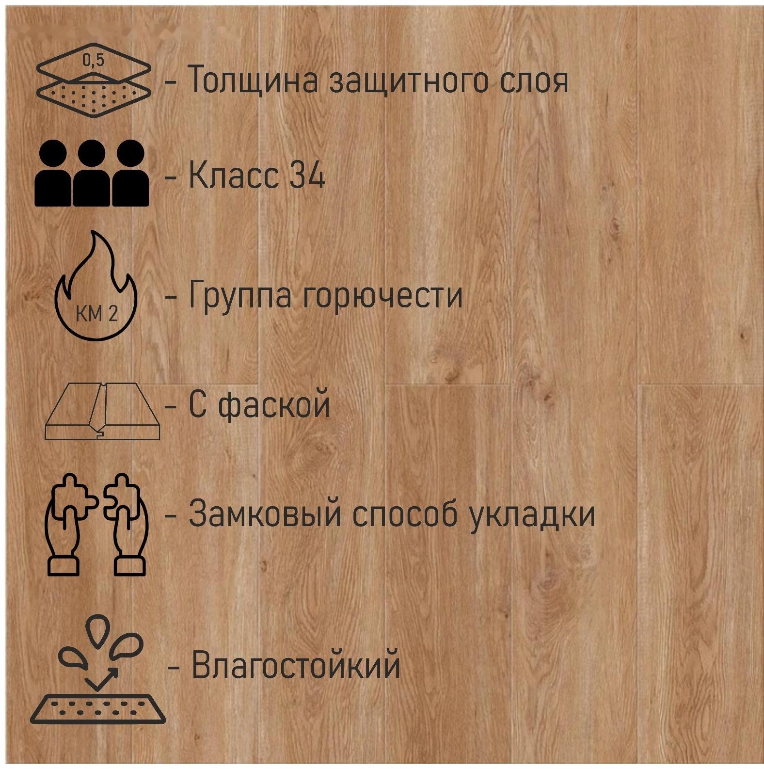 Водостойкий ламинат SPC CronaFloor WOOD ZH-81110-12 Дуб Монтара 34кл. 1200х180х4 2,16 м2