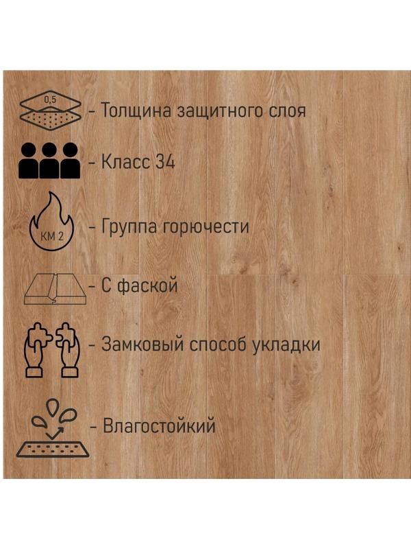 Водостойкий ламинат SPC CronaFloor WOOD ZH-81110-12 Дуб Монтара 34кл. 1200х180х4 2,16 м2