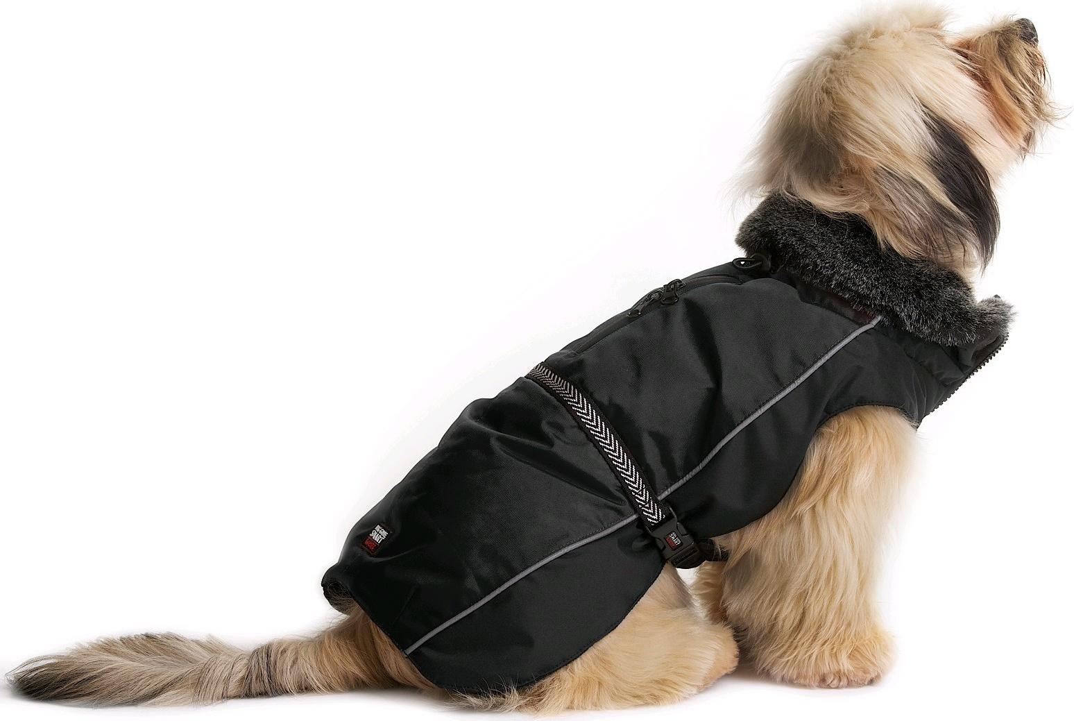 Нано куртка Dog Gone Smart Aspen parka зимняя с меховым воротником, ДС 66 см, чёрная