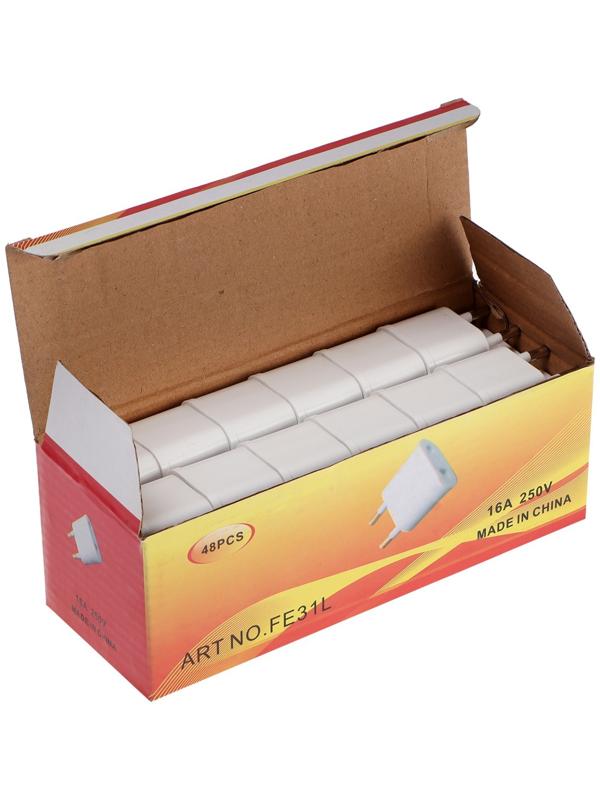 Переходник 6 А, евро, плоский, белый, 220 В