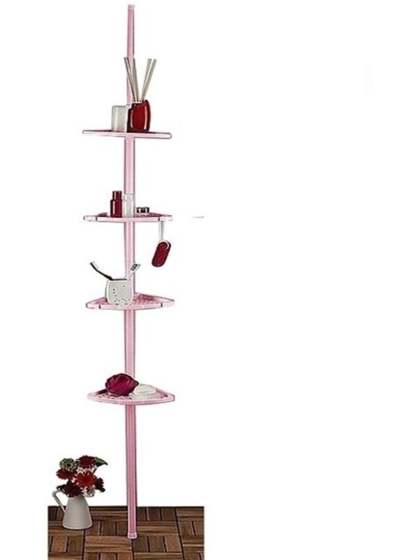 Угловая полка, телескопическая алюминиевая трубка, размер 135-250 см, размер полки 21х21 см, цвет розовый