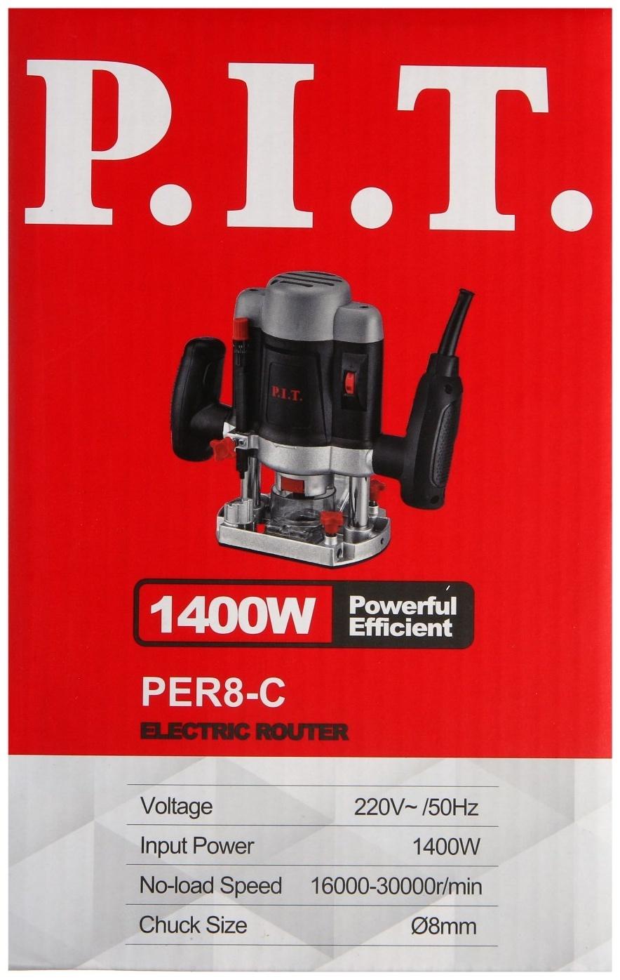 Фрезер P.I.T. PER8-C, 1400 Вт, 16000-30000 об/мин, цанга 6/8 мм, ход фрезы 55 мм, упор