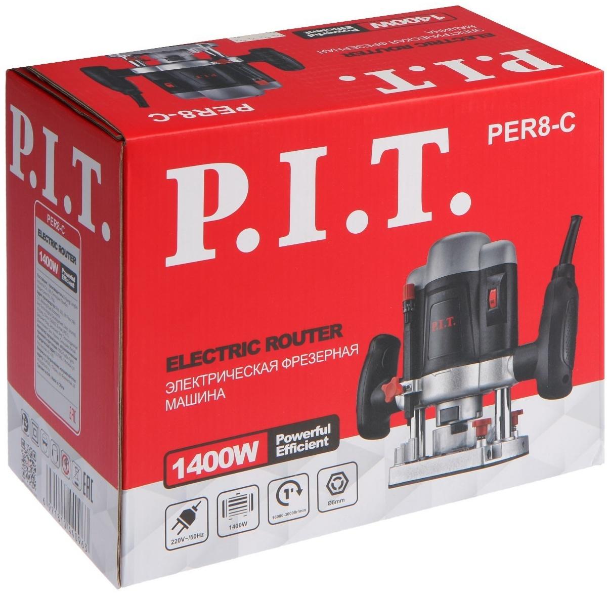 Фрезер P.I.T. PER8-C, 1400 Вт, 16000-30000 об/мин, цанга 6/8 мм, ход фрезы 55 мм, упор