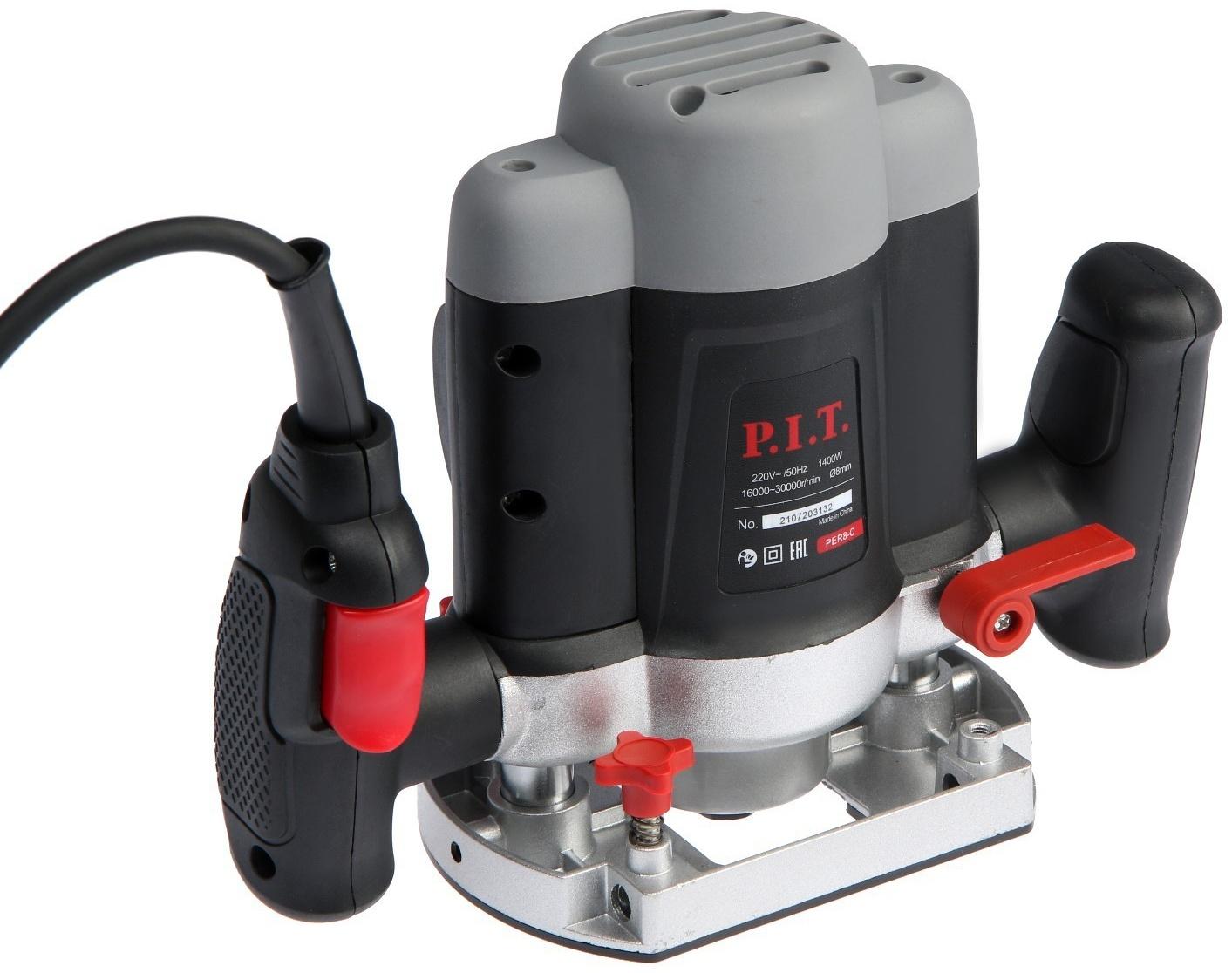 Фрезер P.I.T. PER8-C, 1400 Вт, 16000-30000 об/мин, цанга 6/8 мм, ход фрезы 55 мм, упор