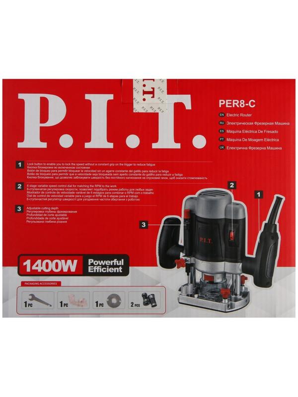 Фрезер P.I.T. PER8-C, 1400 Вт, 16000-30000 об/мин, цанга 6/8 мм, ход фрезы 55 мм, упор