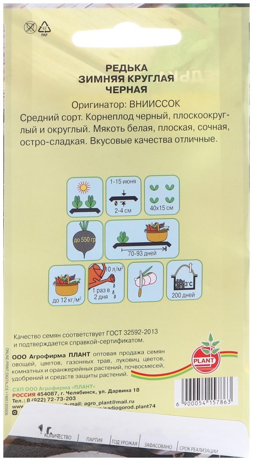 Семена Редька Круглая зимняя Черная, 1 г