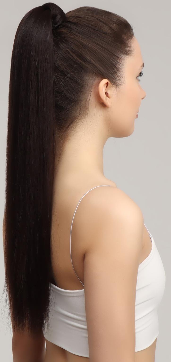 Хвост накладной, прямой волос, на резинке, 60 см, 100 гр, цвет каштановый(#SHT6А)