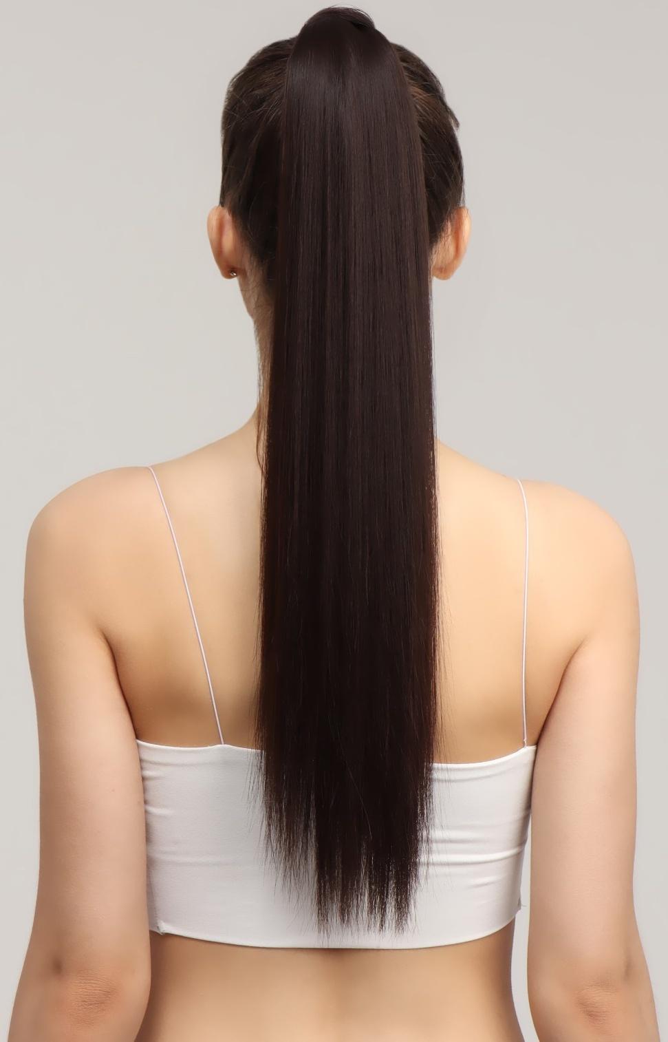 Хвост накладной, прямой волос, на резинке, 60 см, 100 гр, цвет каштановый(#SHT6А)