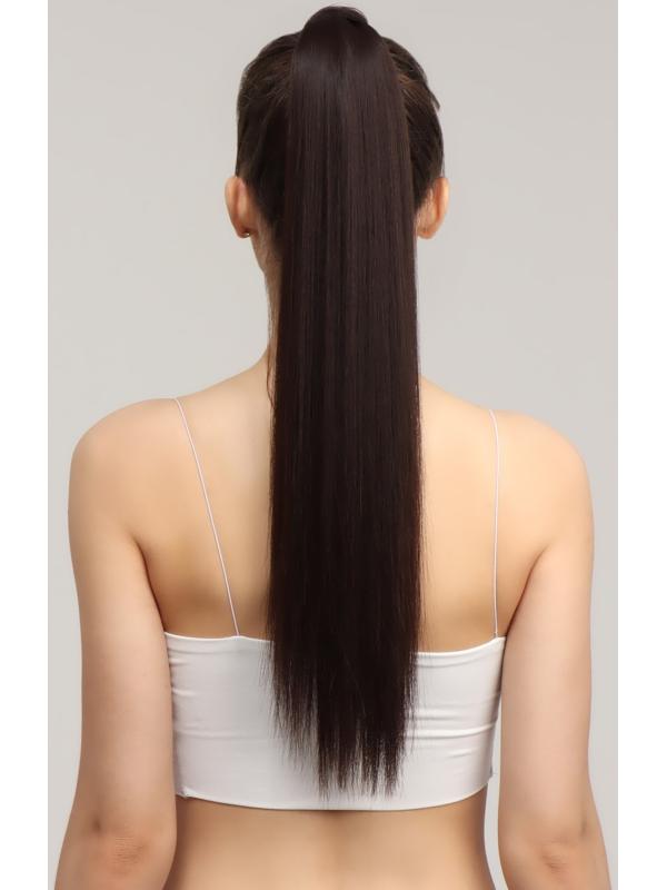 Хвост накладной, прямой волос, на резинке, 60 см, 100 гр, цвет каштановый(#SHT6А)