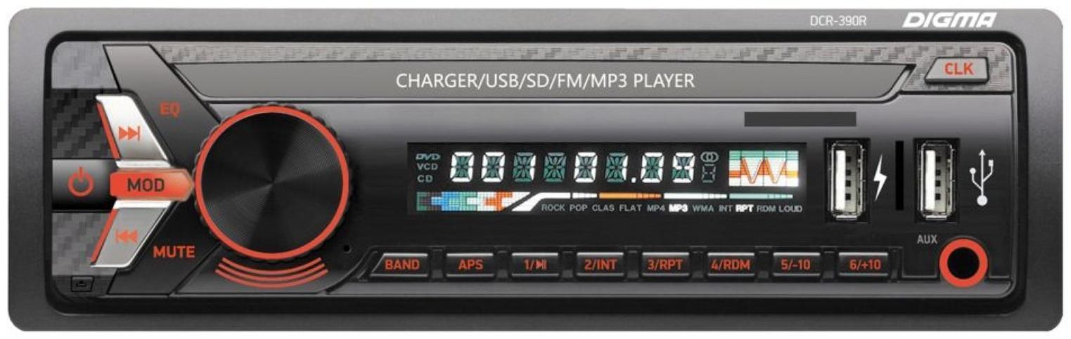 Автомагнитола Digma DCR-390R 1DIN, 4 x 45 Вт, USB, AUX