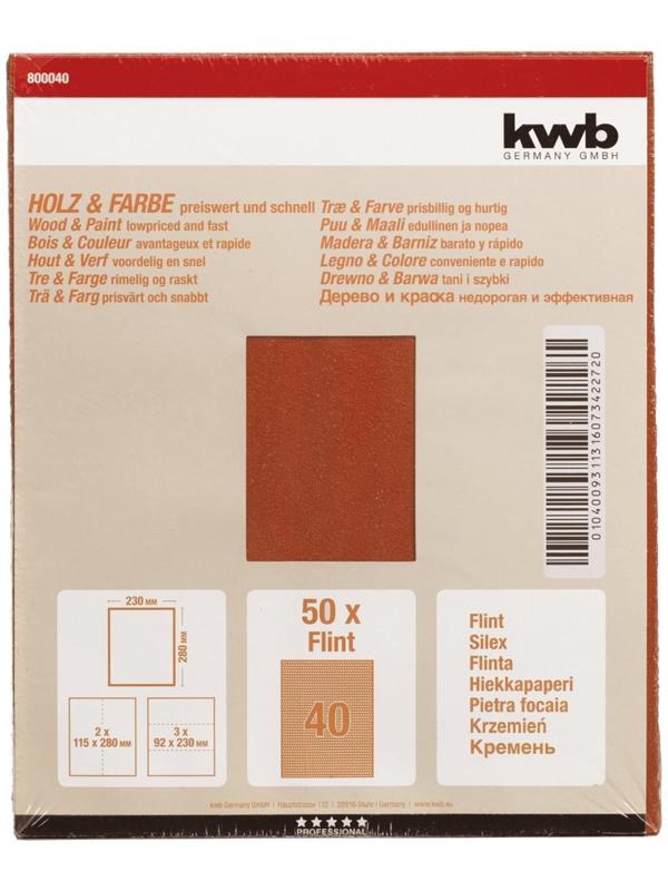 Бумага наждачная KWB, К40, бумажная, 230x280 мм, карбид кремния