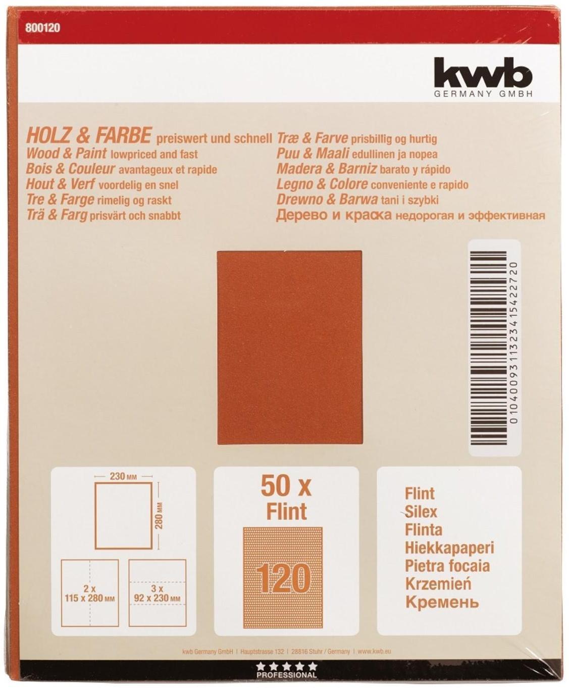 Бумага наждачная KWB, К120, бумажная, 230x280 мм, карбид кремния