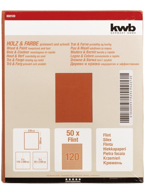 Бумага наждачная KWB, К120, бумажная, 230x280 мм, карбид кремния