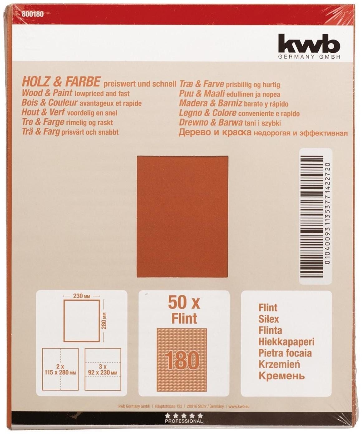 Бумага наждачная KWB, К180, бумажная, 230x280 мм, карбид кремния