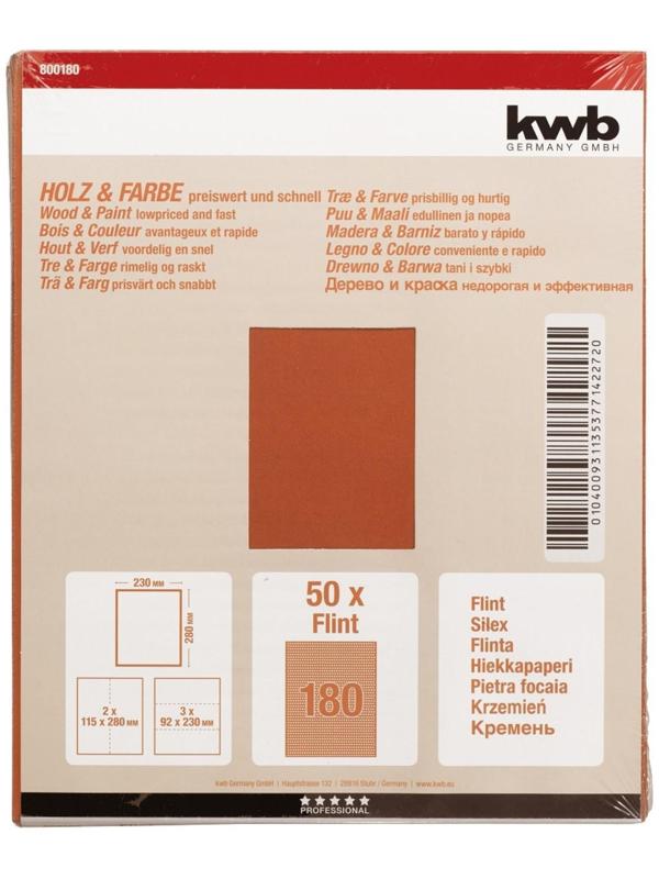 Бумага наждачная KWB, К180, бумажная, 230x280 мм, карбид кремния