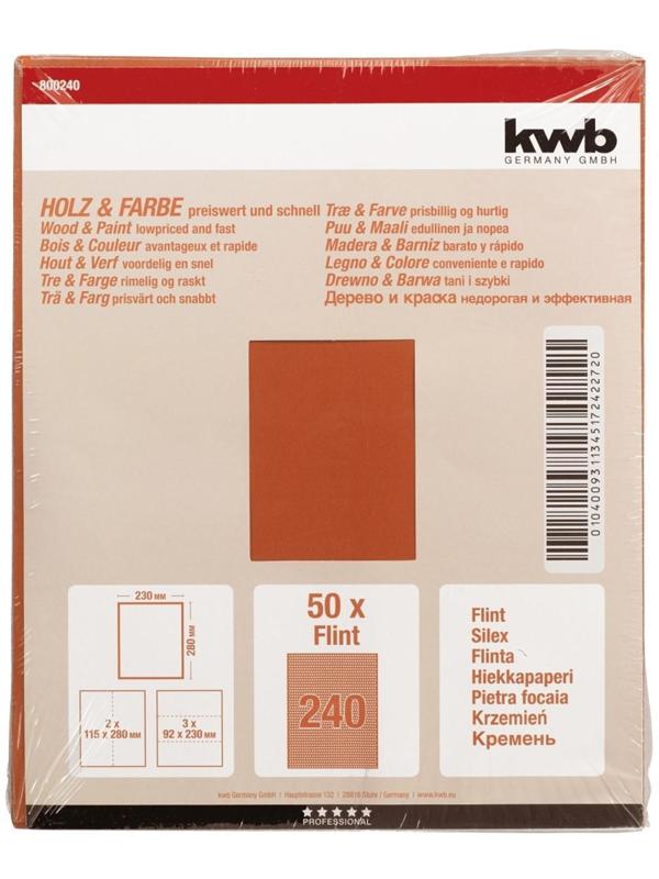 Бумага наждачная KWB, К240, бумажная, 230x280 мм, карбид кремния