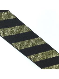 Резинка №23, ширина 4 см, длина 1 метр, цвет чёрный, золото полосы люрекс