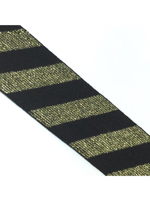 Резинка №23, ширина 4 см, длина 1 метр, цвет чёрный, золото полосы люрекс