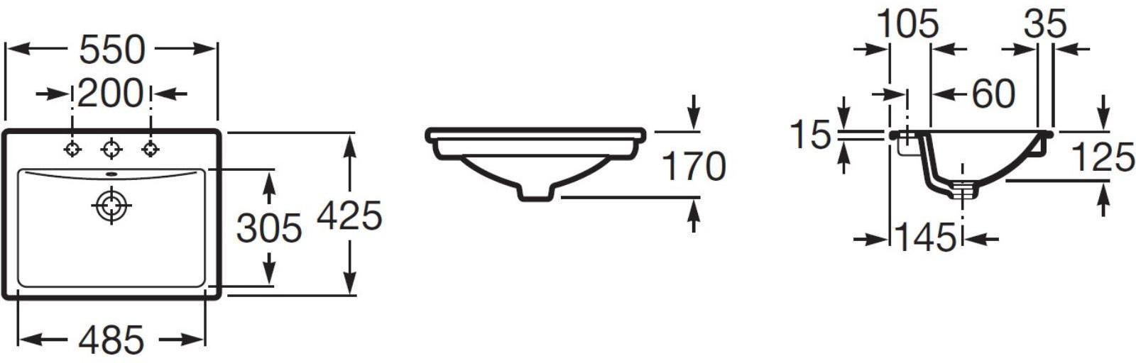 Раковина Rosa Diverta 55 32711600Y, 550 х 420 мм, врезная, белый
