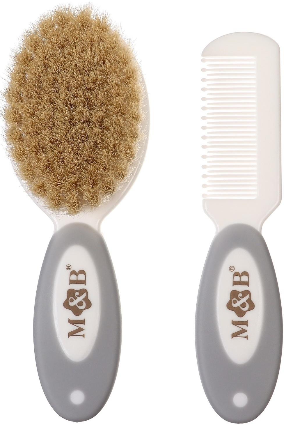 Набор детский для ухода за волосами: расческа и щетка с натуральной щетиной , цвет белый/серый