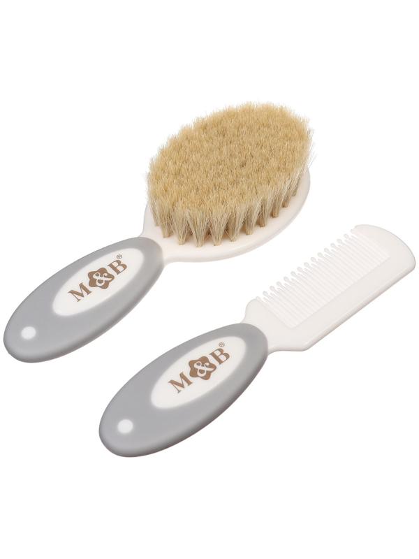 Набор детский для ухода за волосами: расческа и щетка с натуральной щетиной , цвет белый/серый