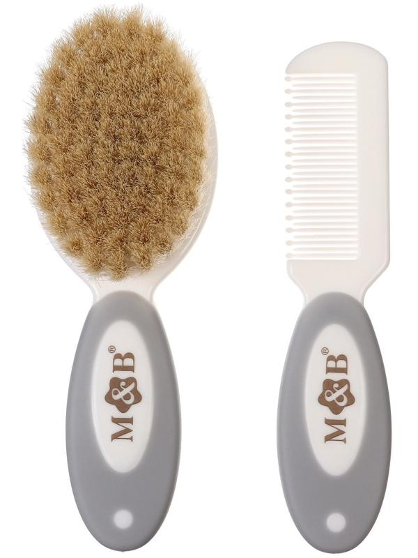 Набор детский для ухода за волосами: расческа и щетка с натуральной щетиной , цвет белый/серый