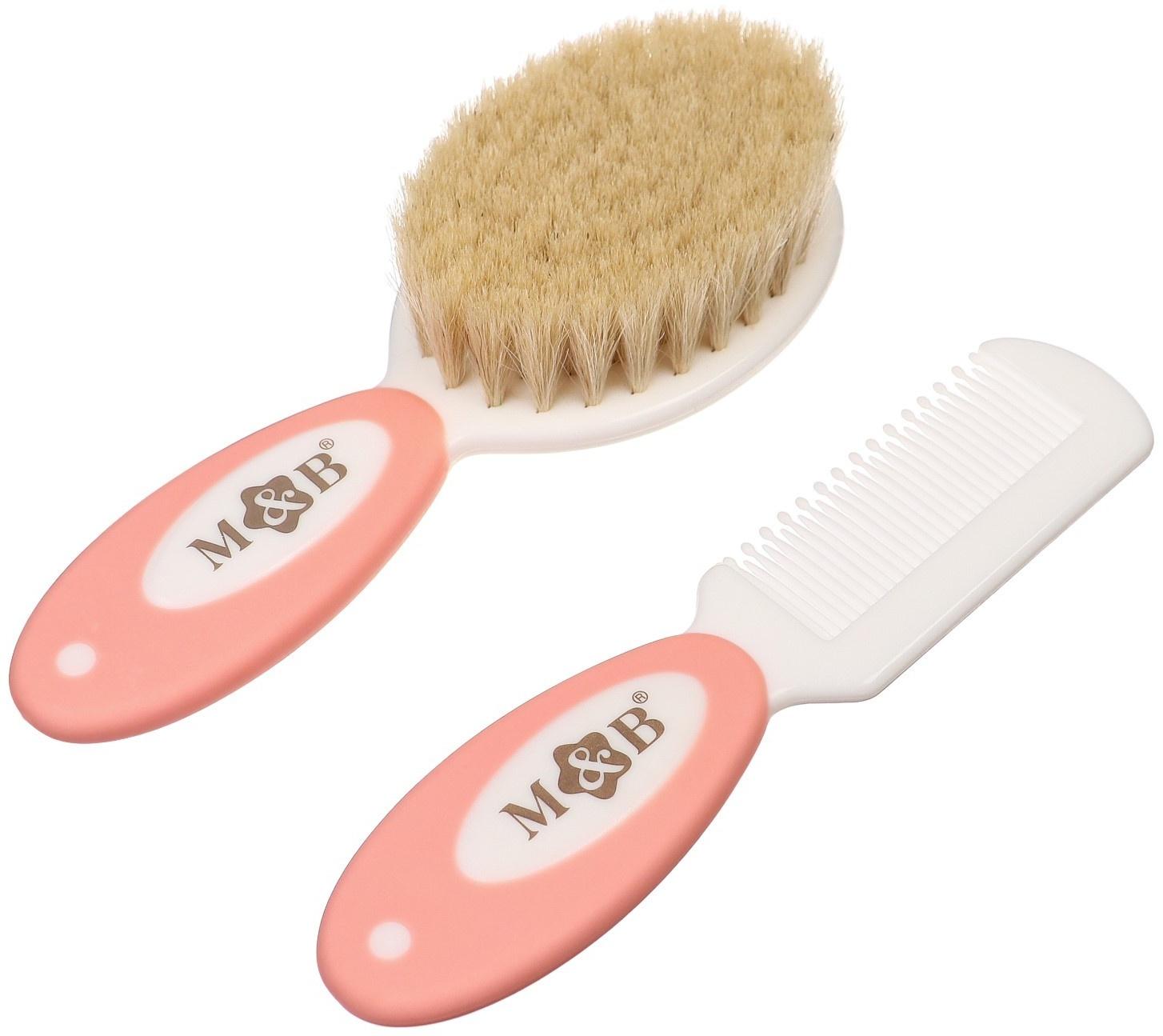 Набор детский для ухода за волосами: расческа и щетка с натуральной щетиной , цвет белый/розовый