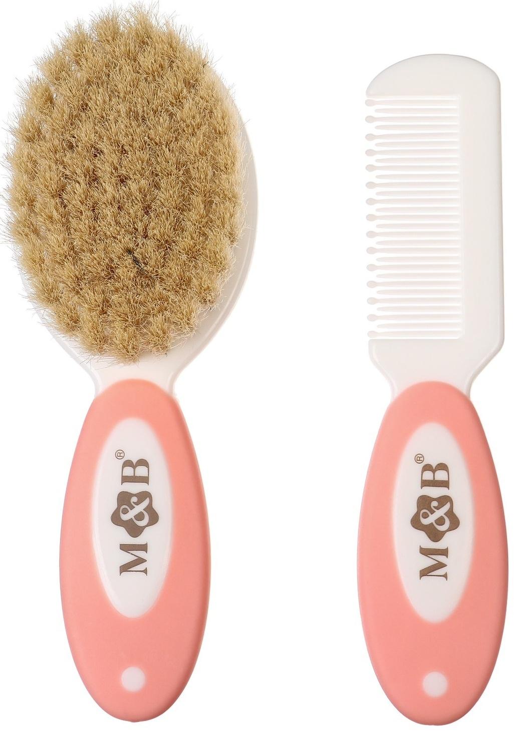 Набор детский для ухода за волосами: расческа и щетка с натуральной щетиной , цвет белый/розовый