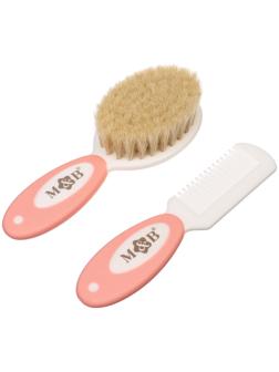Набор детский для ухода за волосами: расческа и щетка с натуральной щетиной , цвет белый/розовый