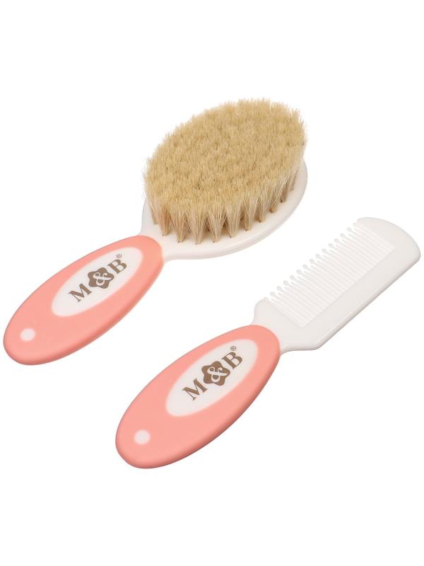 Набор детский для ухода за волосами: расческа и щетка с натуральной щетиной , цвет белый/розовый