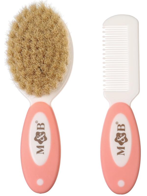 Набор детский для ухода за волосами: расческа и щетка с натуральной щетиной , цвет белый/розовый